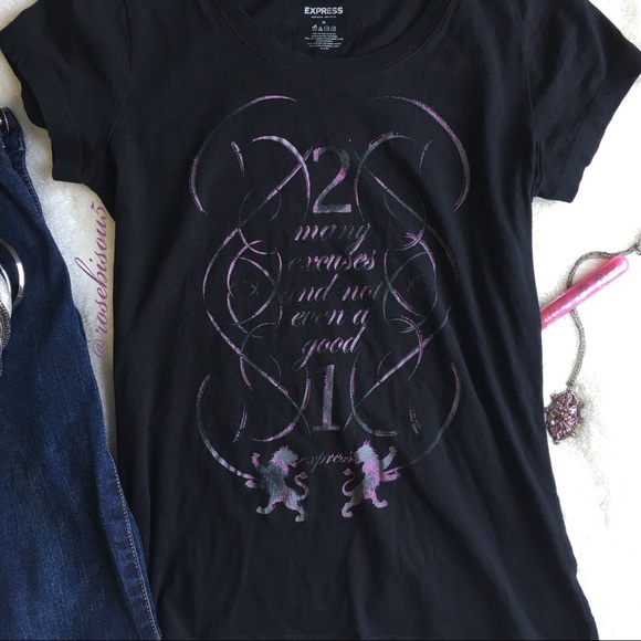 {EXPRESS} Graphic Refined Graphic Print Tee Black - Picture 4 of 7